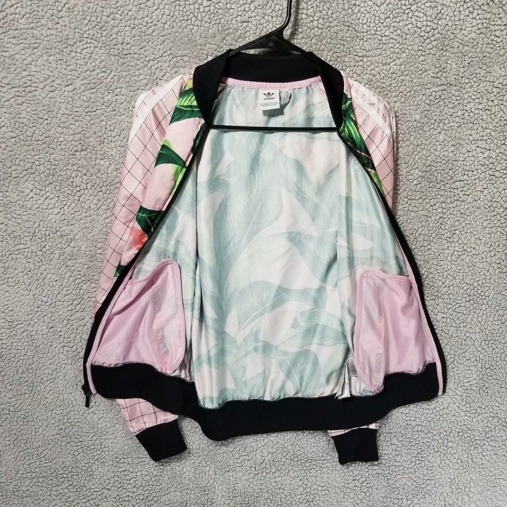 Adidas x Farm Rio Sz XS Pink Palm Tropical Leaf Pattern Track Jacket Full Zip - Picture 10 of 16
